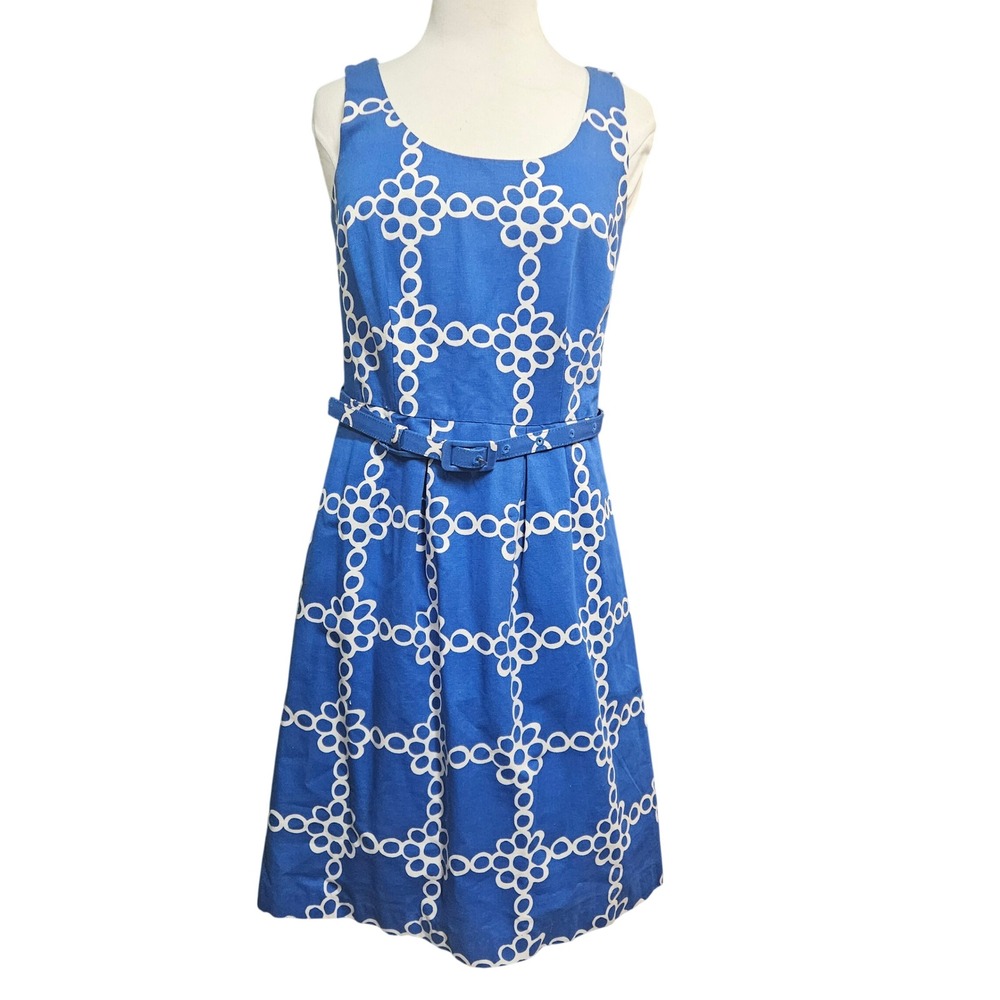 Boden Ava Daisy Chain‎ Sleeveless Dress Women's Size 6 Blue White 100% Cotton